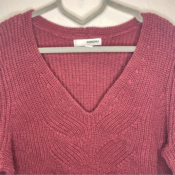 Sonoma Large Burgundy Knit V-Neck Sweater Nautical Buttons PRELOVED - Picture 3 of 10